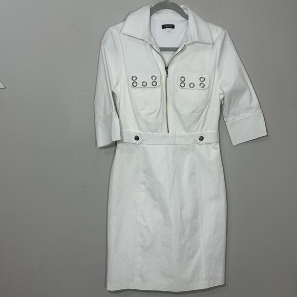 Vintage Cache White Dress Midi Career Size XS Office Business Casual Ponte Knit - Picture 11 of 11